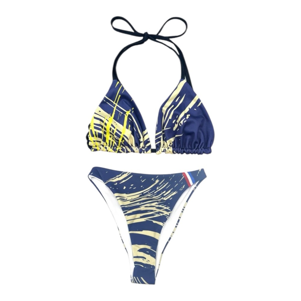 NWOT Tracy Anderson Blue‎ & Yellow Ultra Cheeky String Bikini Set, Size Medium 6